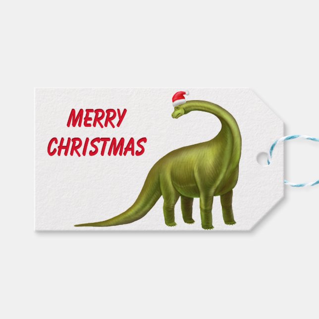 Christmas Brachiosaurus Dinosaur Gift Tags (Front (Horizontal))