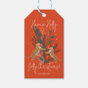 Christmas Branch & Tigers Holly Jolly Christmas Gift Tags
