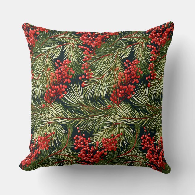 Christmas Branches and Berries Cushion (Front)