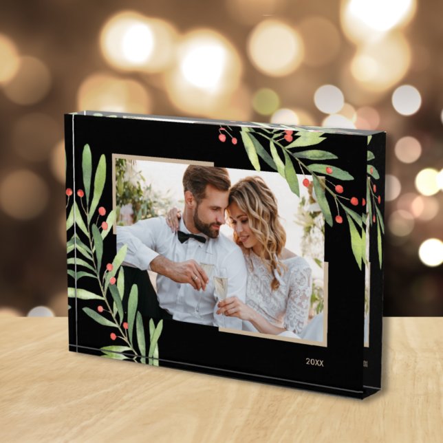 Christmas Branches and Berries Custom Black Photo Block (Creator Uploaded)