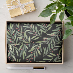 Christmas Branches and Berries on Black Tissue Paper