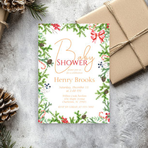 Christmas Branches Baby Shower Gender Neutral Invitation