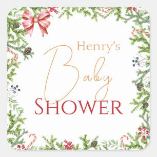 Christmas Branches Baby Shower Gender Neutral Square Sticker