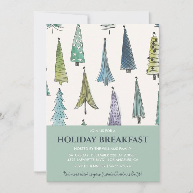 Christmas Breakfast Invitation Cute Trees  (Front)