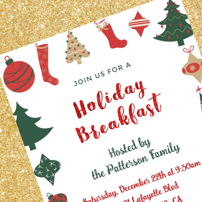 Christmas Breakfast Invitation Cute Trees Socks (Creator Uploaded)