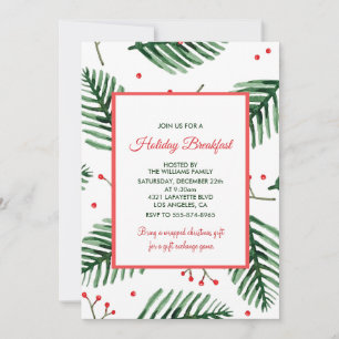 Christmas Breakfast Invitation Elegant Evergreen