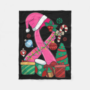 Christmas Breast Cancer Pink Ribbon Breast Cancer  Fleece Blanket