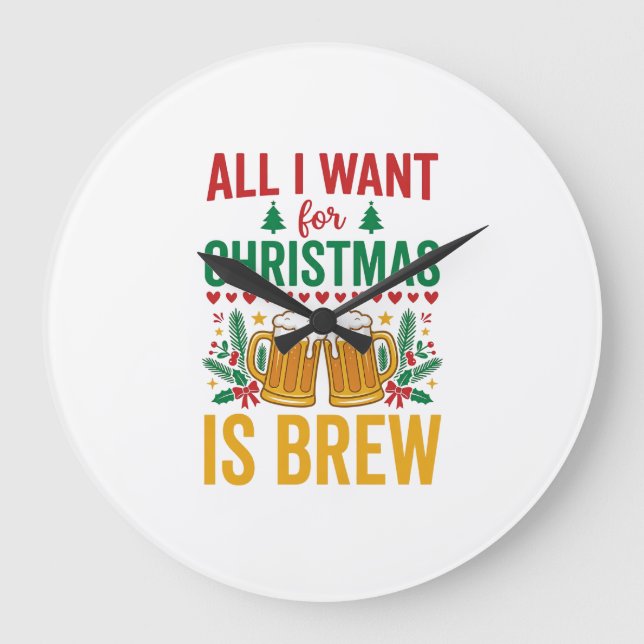 Christmas Brew Holiday Drink Design Large Clock (Front)