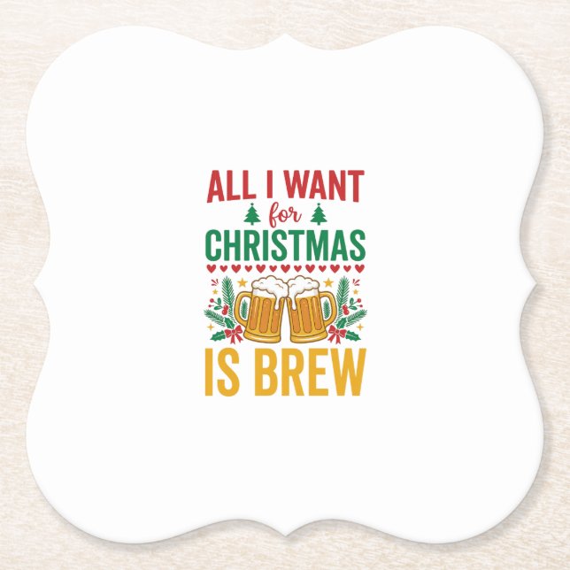 Christmas Brew Holiday Drink Design Paper Coaster (Front)