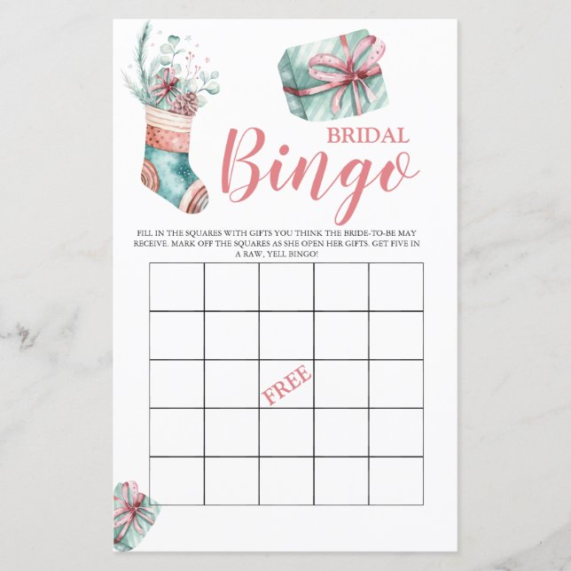 Christmas Bridal Bingo Bridal Game (Front)