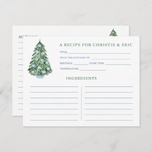 Christmas Bridal Shower Blue And Green Recipe Card