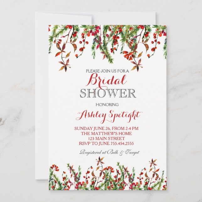 Christmas Bridal Shower Floral Invitation (Front)