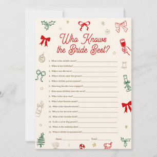 Christmas Bridal Shower Who Knows Bride Best Card