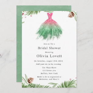 Christmas Bridesmaid Dress Bridal Shower Invitation