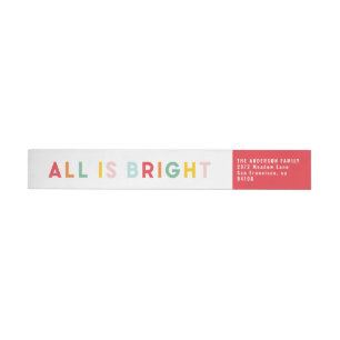 Christmas bright fun colourful modern red wrap around label