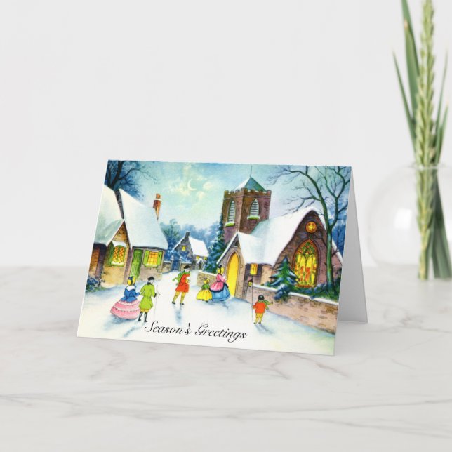 Christmas Bright Snowy Holiday Towns People Card (Front)