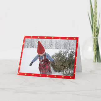 Christmas bringing home the tree holiday card