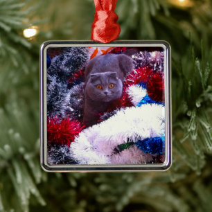 Christmas British blue cat Metal Tree Decoration