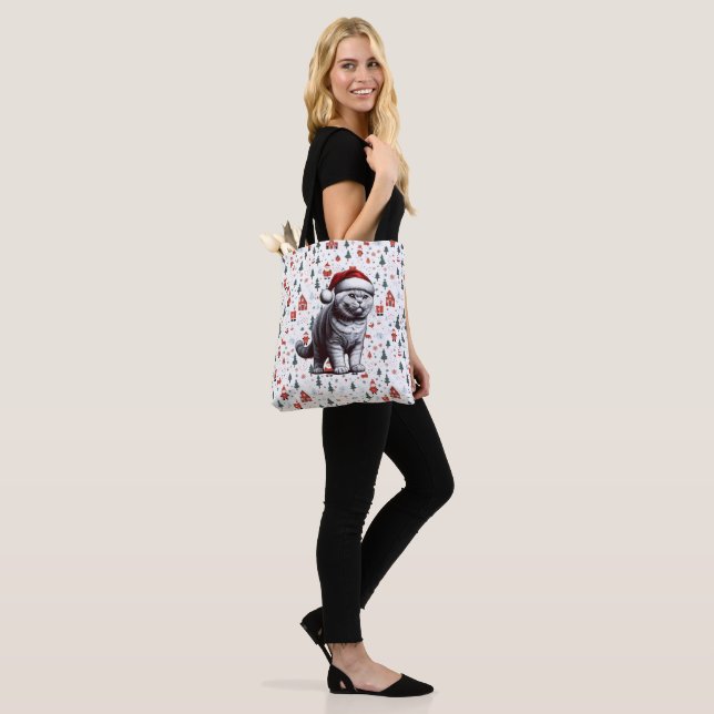 Christmas British shorthair Cat, Xmas Santa Kitten Tote Bag (On Model)