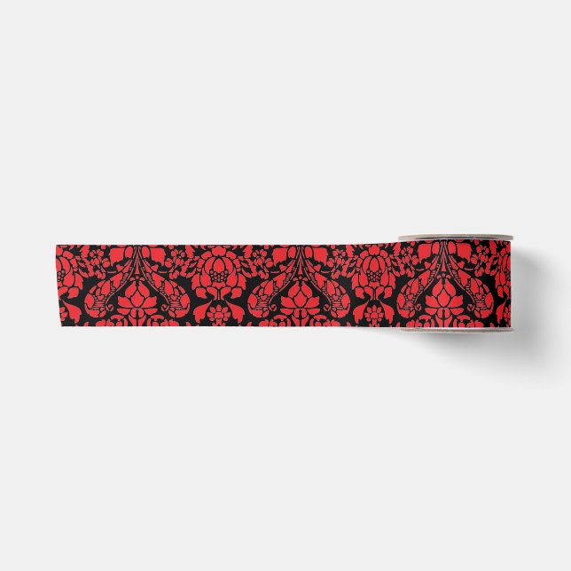Christmas Brocade Dark Red Satin Ribbon (Front)