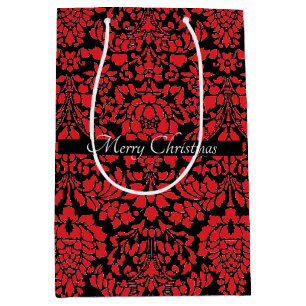 Christmas Brocade Dark Red with Text Band Medium Gift Bag