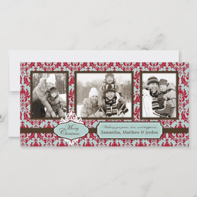 Christmas Brocade Retro Photo Card (Front)