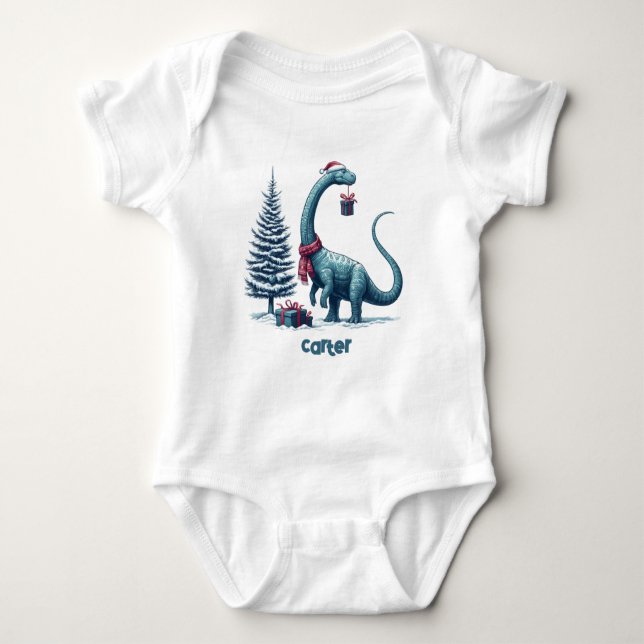Christmas Brontosaurus dinosaur Baby Bodysuit (Front)
