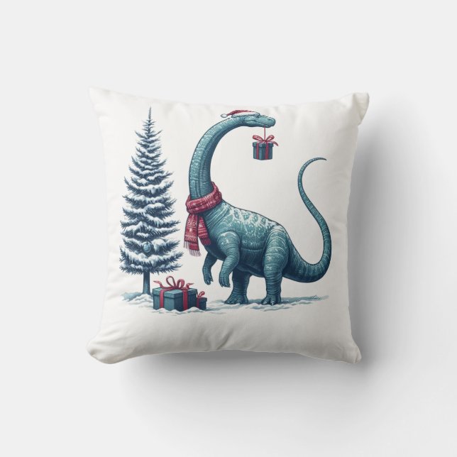 Christmas Brontosaurus dinosaur Cushion (Front)