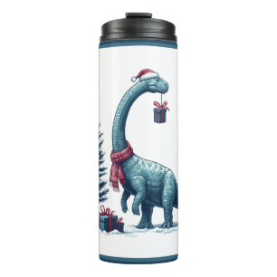 Christmas Brontosaurus dinosaur Thermal Tumbler