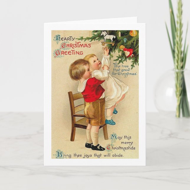 Christmas, Brother, Little Sister, Tree, Vintage Holiday Card (Front)