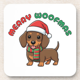 Christmas Brown Dachshund Coaster: Merry Woofmas Coaster