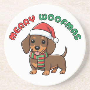 Christmas Brown Dachshund Coaster: Merry Woofmas Coaster