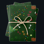 Christmas Brown Dog tree bone paws Santa hat light Wrapping Paper Sheet<br><div class="desc">Dog lovers will appreciate this dog themed gift wrap featuring my original hand drawn pattern design of a dog wearing a Santa hat.</div>