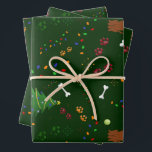 Christmas Brown Dog tree bone paws Santa hat light Wrapping Paper Sheet<br><div class="desc">Dog lovers will appreciate this dog themed gift wrap featuring my original hand drawn pattern design of a dog wearing a Santa hat.</div>