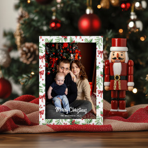 Christmas Brown Floral Watercolor  Merry Christmas Holiday Card