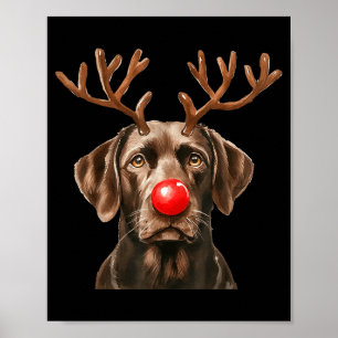 Christmas Brown Labrador Retriever Reindeer Dog Lo Poster