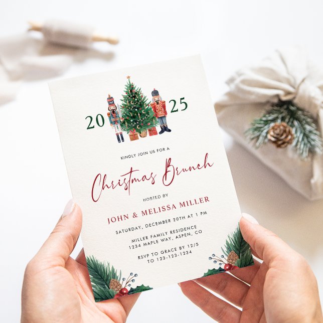 Christmas Brunch Invitation (2025 Nutcracker Floral Watercolor Christmas Brunch Invitation by Painted Paperie 
)