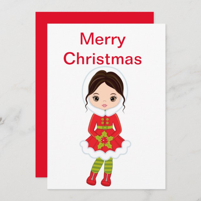 Christmas Brunette Doll   Holiday Card (Front/Back)