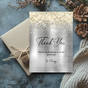Christmas brushed metal silver gold thank you card