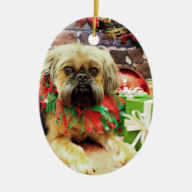 Christmas - Brussels Griffon - Oliver Ceramic Tree Decoration (Front)