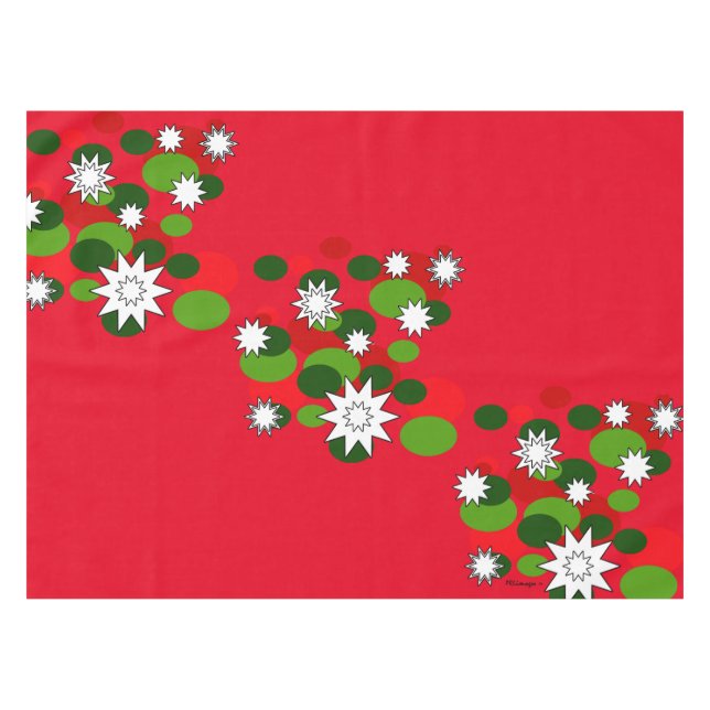Christmas Bubbles and Stars Red Tablecloth (Front (Horizontal))