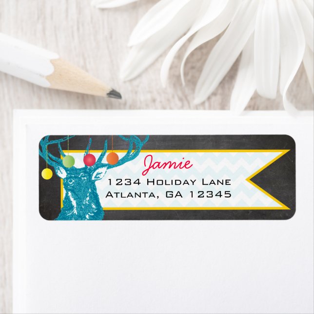 Christmas Buck Deer Chalkboard Return Address (Insitu)