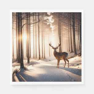 Christmas Buck In Winter Forest Napkin