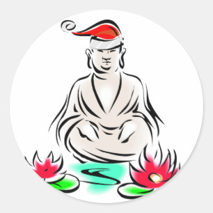 Christmas Buddha drawing Classic Round Sticker