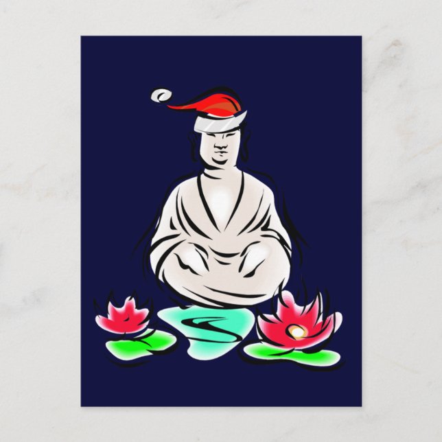 Christmas Buddha drawing Holiday Postcard (Front)