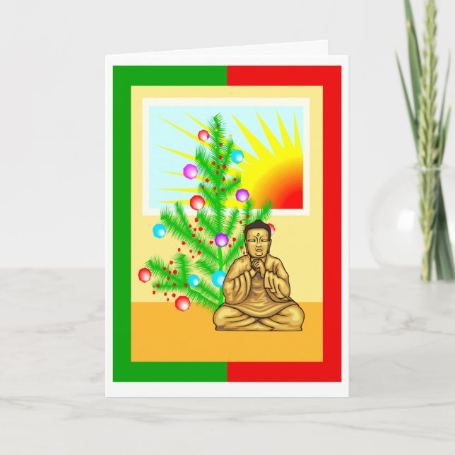 Christmas Buddha w/ Tree Holiday Card (Front)