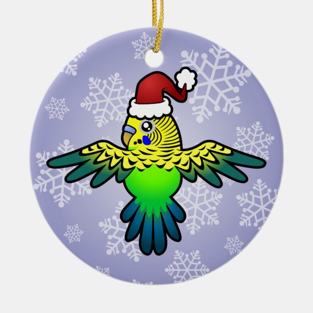 Christmas Budgie Ceramic Tree Decoration (Front)