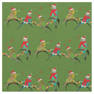 Christmas Budgie Frenzy Fabric (Green)