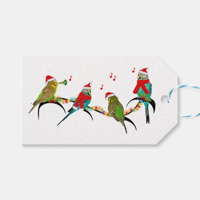 Christmas Budgie Frenzy Gift Tags (Front (Horizontal))