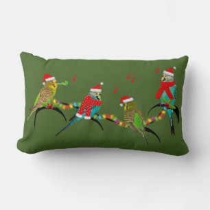 Christmas Budgie Frenzy Pillow (Dark Green)